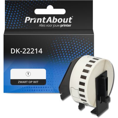 PrintAbout Huismerk vervangt Brother DK-22214 Etiket Zwart op wit (12  mm)