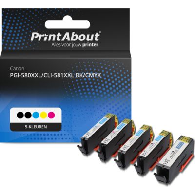 Huismerk Canon PGI-580XXL PGBK/CLI-581XXL BK/CMYK Inktcartridge 5-kleuren Multipack Extra hoge capaciteit
