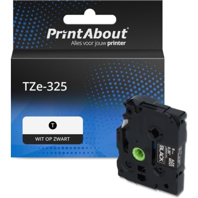 PrintAbout Huismerk vervangt Brother TZe-325 Tape Wit op zwart (9 mm)