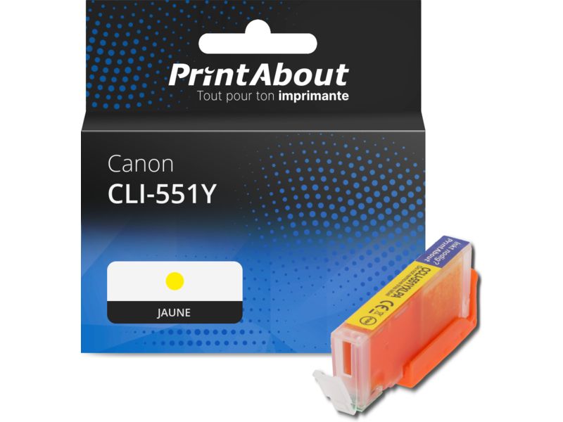 Cartouche D'encre Jaune Canon CLI-551 - Compatible Imprimantes Pixma, Neuve Sous Blister