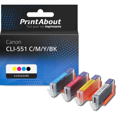 Cartouche compatible Canon CLI-551 C/M/Y/BK - 4 couleurs - Multipack