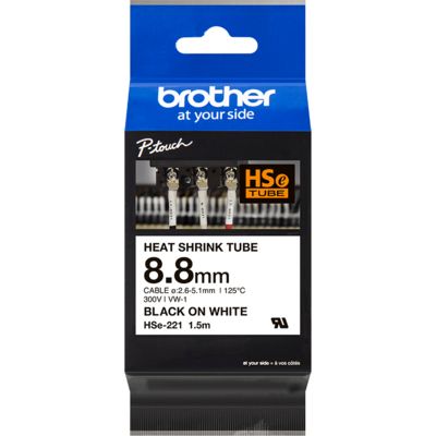 Brother HSe-221 (HSE-221) - (8,8 mm) - Noir sur blanc - Ruban