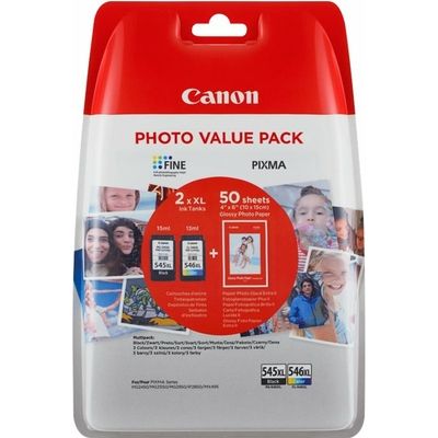 Canon PG-545XL / CL-546XL + 50 sheets Inktcartridge Zwart + 3 kleuren Multipack Hoge capaciteit