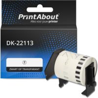 PrintAbout Huismerk vervangt Brother DK-22113 Etiket Zwart op transparant (62 mm)