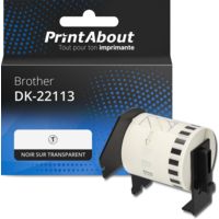Étiquette compatible Brother DK-22113 - (62 mm) - Noir sur transparent