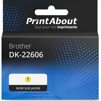 Étiquette compatible Brother DK-22606 - (62 mm) - Noir sur jaune