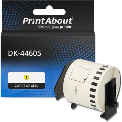 PrintAbout Huismerk vervangt Brother DK-44605 Etiket Zwart op geel (62 mm)