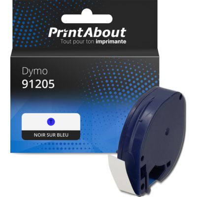 Ruban compatible Dymo 91205 (S0721650) - (12 mm) - Noir sur bleu
