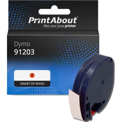 Huismerk Dymo 91203 Tape Zwart op rood (12 mm)