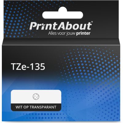 PrintAbout Huismerk vervangt Brother TZe-135 Tape Wit op transparant (12 mm)