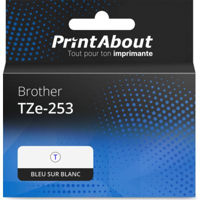 Ruban compatible Brother TZe-253 - (24 mm) - Bleu sur blanc