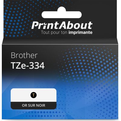 Ruban compatible Brother TZe-334 - (12 mm) - Or sur noir