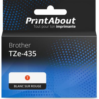 Ruban compatible Brother TZe-435 - (12 mm) - Blanc sur rouge