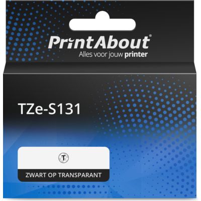 PrintAbout Huismerk vervangt Brother TZe-S131 Tape Zwart op transparant (12 mm)