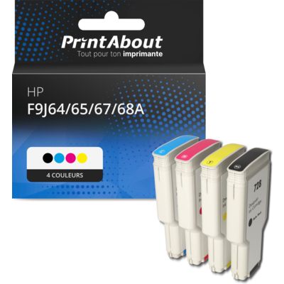 Cartouche compatible HP F9J64/65/67/68A (728) - 4 couleurs - Grande capacité - Multipack