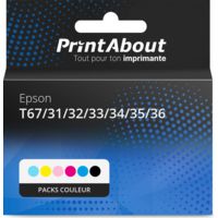 Cartouche compatible Epson T67/31/32/33/34/35/36 (T673) - Packs couleur - Multipack