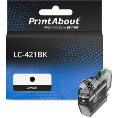 PrintAbout Huismerk vervangt Brother LC-421BK Inktcartridge Zwart