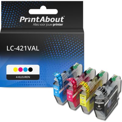 PrintAbout Huismerk vervangt Brother LC-421VAL Inktcartridge 4-kleuren Multipack