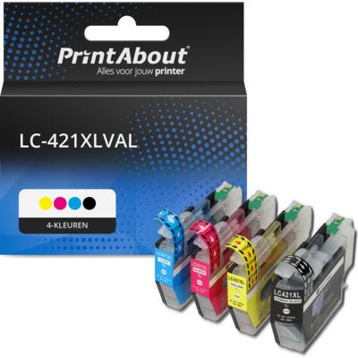 PrintAbout Huismerk vervangt Brother LC-421XLVAL Inktcartridge 4-kleuren Multipack Hoge capaciteit