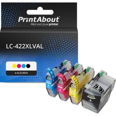 PrintAbout Huismerk vervangt Brother LC-422XLVAL Inktcartridge 4-kleuren Multipack Hoge capaciteit