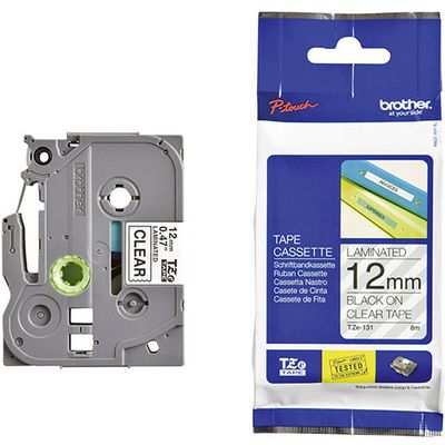 Brother TZe-131S Tape Zwart op transparant (12 mm)