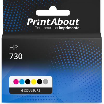 Cartouche compatible HP 730 (P2V67/68/69/70/71/72/73A) - 6 couleurs - Grande capacité - Multipack