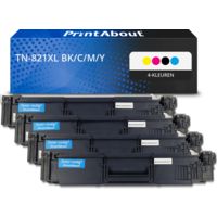 PrintAbout Huismerk vervangt Brother TN-821XL BK/C/M/Y Toner 4-kleuren Multipack Hoge capaciteit