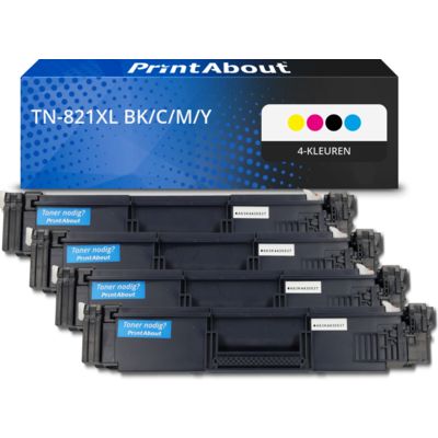 PrintAbout Huismerk vervangt Brother TN-821XL BK/C/M/Y Toner 4-kleuren Multipack Hoge capaciteit