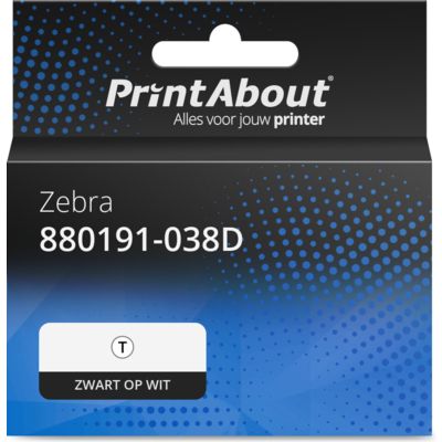 Huismerk Zebra 880191-038D Etiket Zwart op wit (102 mm x 38 mm) 12 rollen
