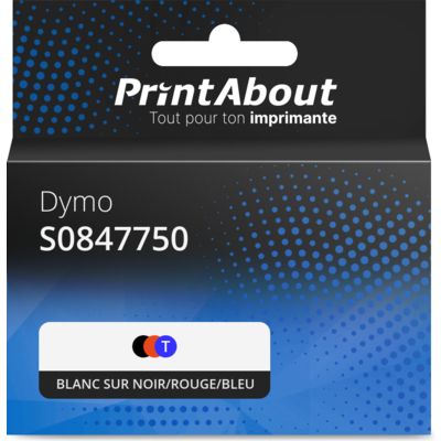 Ruban compatible Dymo S0847750 (S0721660) - (9 mm) - Blanc sur noir/rouge/bleu