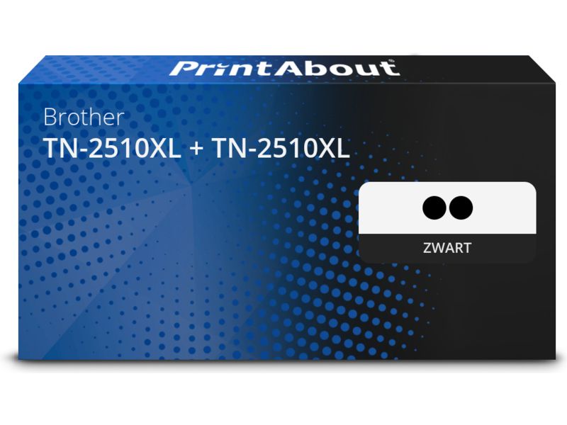 PrintAbout Huismerk Toner Tn-2510XL + Tn-2510XL Zwart Multipack Hoge Capaciteit Geschikt Voor Brother