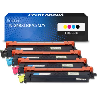 Toner compatible Brother TN-248XLBK/C/M/Y - 4 couleurs - Grande capacité - Multipack