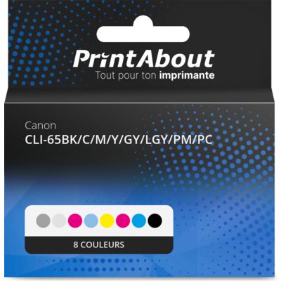 Cartouche compatible Canon CLI-65BK/C/M/Y/GY/LGY/PM/PC - 8 couleurs - Multipack
