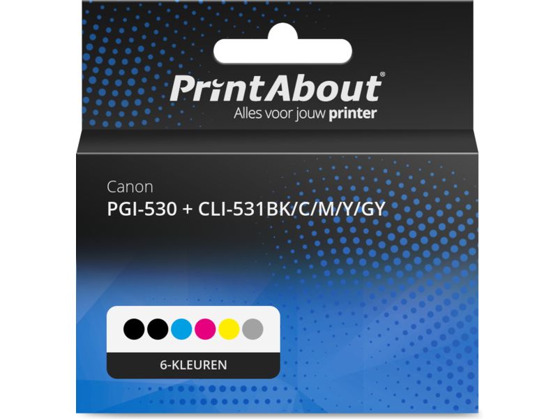 PrintAbout Huismerk Inktcartridge Pgi-530 + Cli-531BK/C/M/Y/Gy 6-kleuren Multipack Geschikt Voor Canon