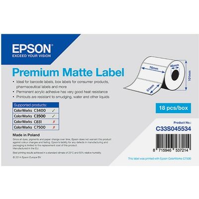 Epson C33S045534 Premium Matte - (51mm x 76mm) - Blanc - Étiquette