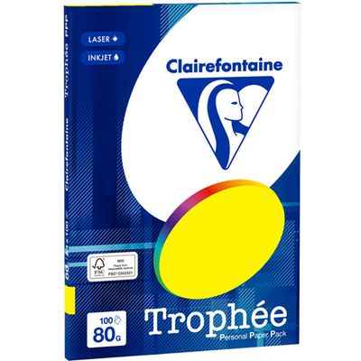 Clairefontaine Jaune fluo A4 Papier couleur 80 g/m² (100 feuilles)