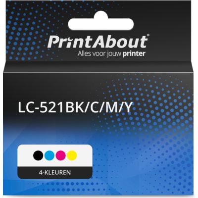 PrintAbout Huismerk vervangt Brother LC-521BK/C/M/Y Inktcartridge 4-kleuren Multipack