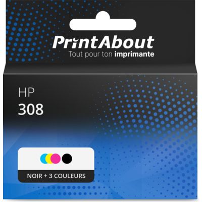 Cartouche compatible HP 308 (7FP20/21UE) - Noir + 3 couleurs - Très grande capacité - Multipack