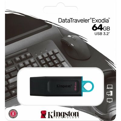 Kingston 64GB USB3.2 Gen 1 DataTraveler Exodia (Black + Teal) - Clé USB