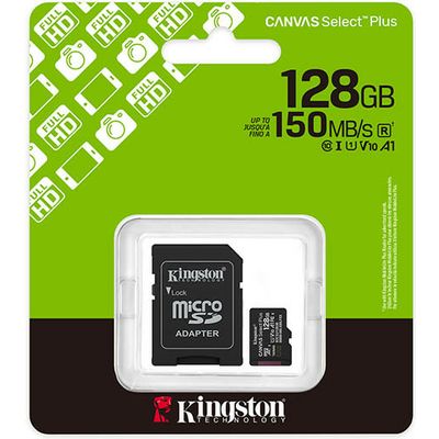 Kingston 128GB microSDXC Canvas Select Plus Gen3 150MB/s A1 Card + Adapter - Carte SD