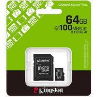 Kingston 64GB microSDXC Canvas Select Plus Gen3 100MB/s A1 Card + Adapter - Carte SD