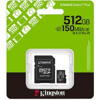 Kingston 512GB microSDXC Canvas Select Plus Gen3 150MB/s A1 Card + Adapter - Carte SD