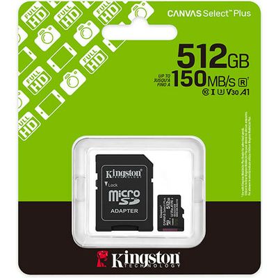 Kingston 512GB microSDXC Canvas Select Plus Gen3 150MB/s A1 Card + Adapter SD-kaart