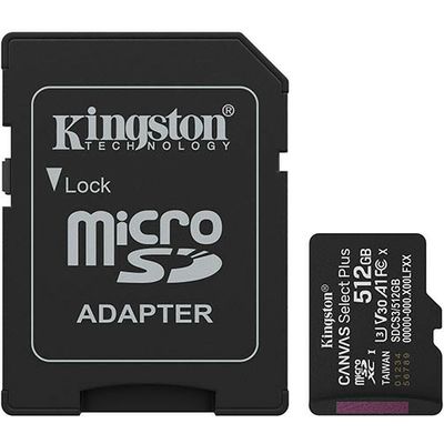 Kingston 512GB microSDXC Canvas Select Plus Gen3 150MB/s A1 Card + Adapter SD-kaart