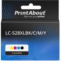 PrintAbout Huismerk vervangt Brother LC-528XLBK/C/M/Y Inktcartridge 4-kleuren Multipack Hoge capaciteit