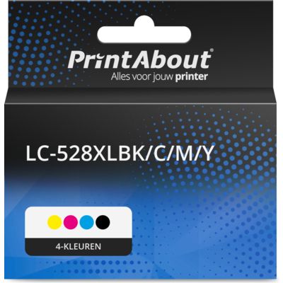 PrintAbout Huismerk vervangt Brother LC-528XLBK/C/M/Y Inktcartridge 4-kleuren Multipack Hoge capaciteit