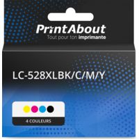 Cartouche compatible Brother LC-528XLBK/C/M/Y - 4 couleurs - Grande capacité - Multipack