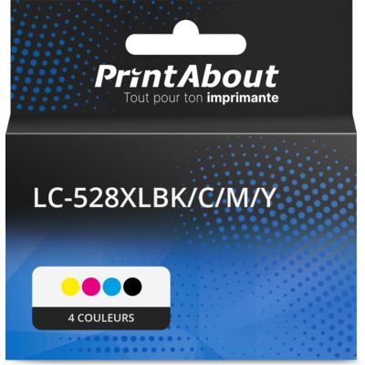Cartouche compatible Brother LC-528XLBK/C/M/Y - 4 couleurs - Grande capacité - Multipack