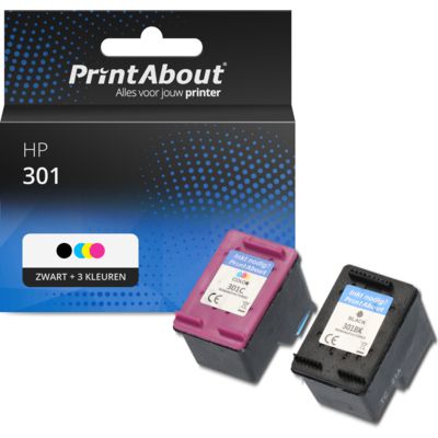 Huismerk HP 301 (N9J72AE) Inktcartridge Zwart + 3 kleuren Voordeelbundel